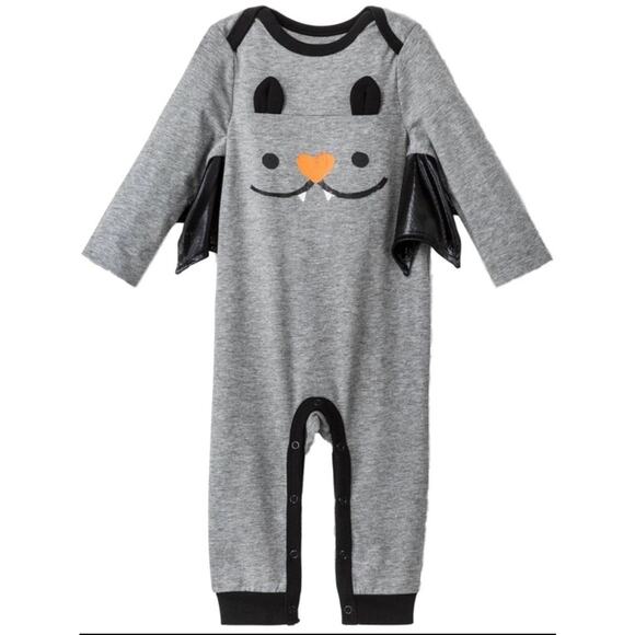 Infant Boys Gray Long Sleeve Vampire Bat Halloween Romper Coveralls Costume NB - Picture 1 of 1